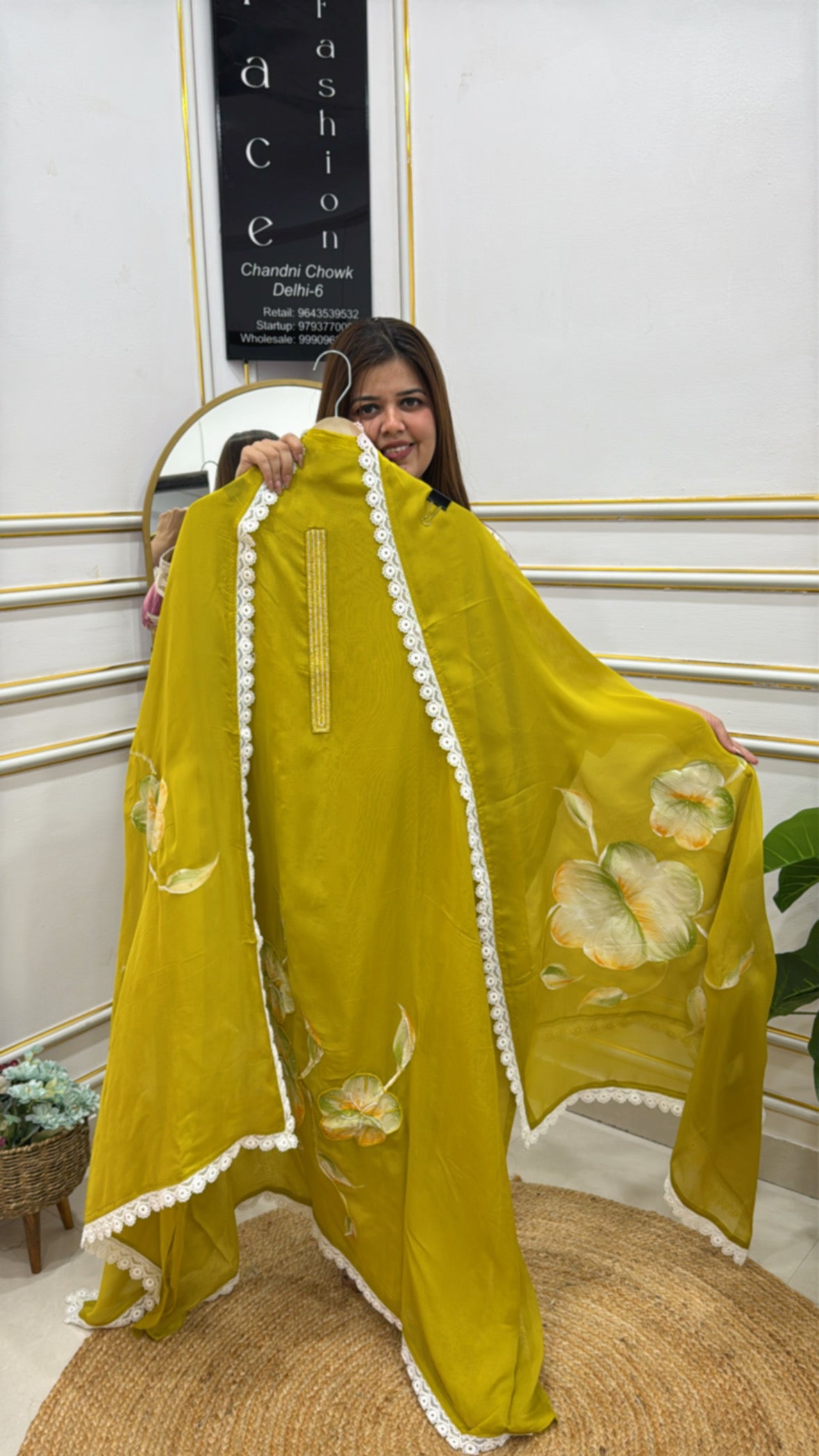 The Grace Fashion Olive Green Kaftan with Floral Embroidery and Lace Trim for Stylish Comfort